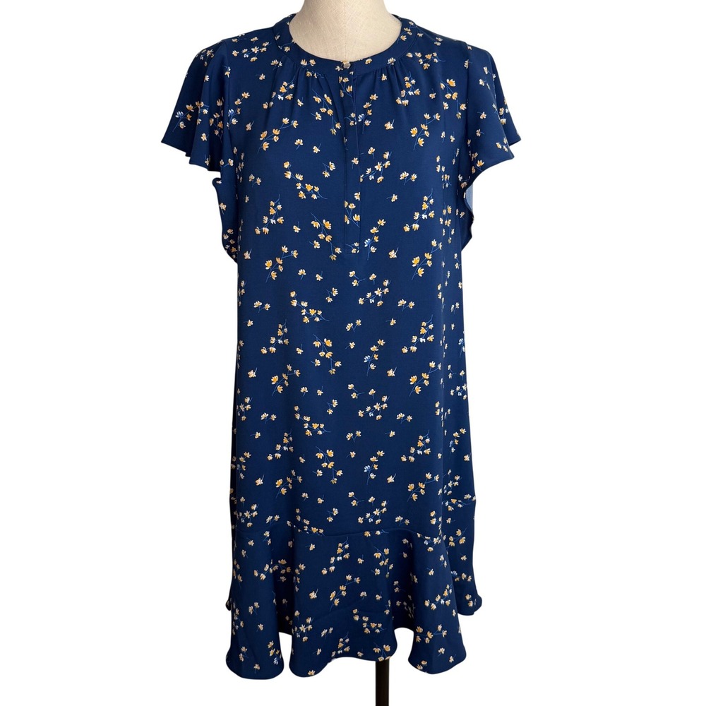 Tommy Hilfiger Medium Flutter Sleeve Navy Blue Floral Dress NEW